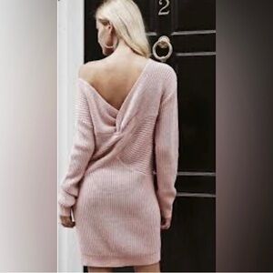 New! Twist ribbed knotted V-neck sweater dress